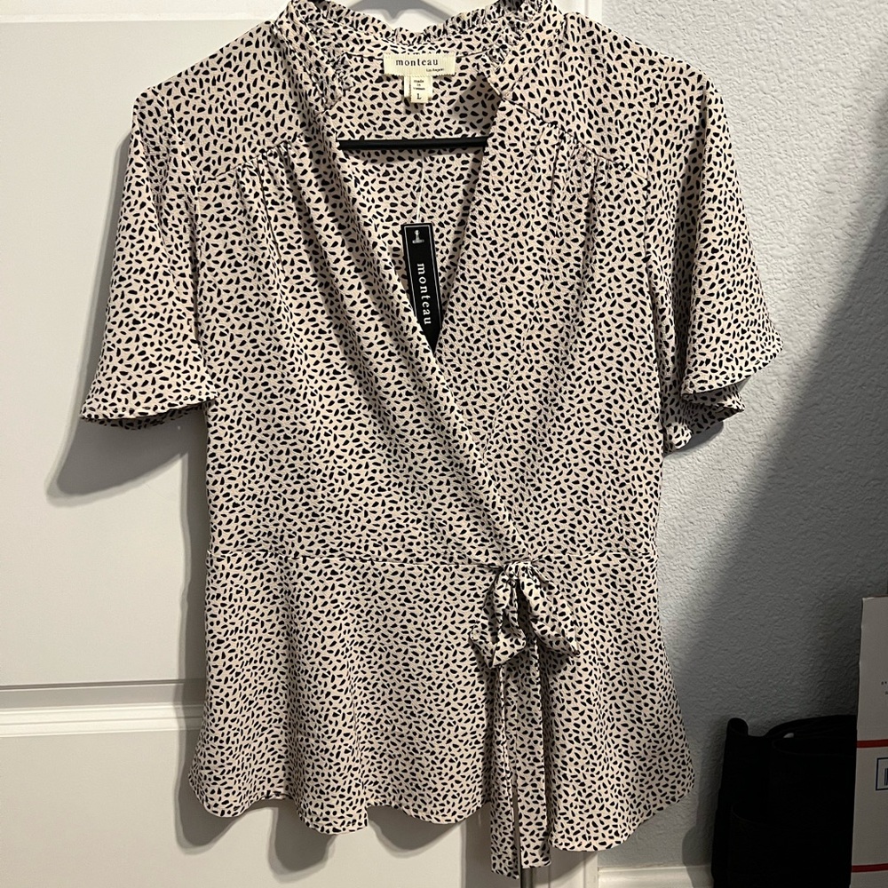 Peplum style tie front work blouse